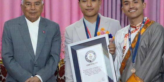 President Paudel Presents Guinness World Records Certificates to Surendra Rai and Susan Tamang